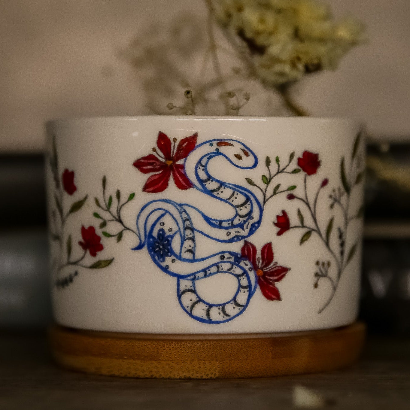 Mini macetero de cerámica floral del año de la serpiente.