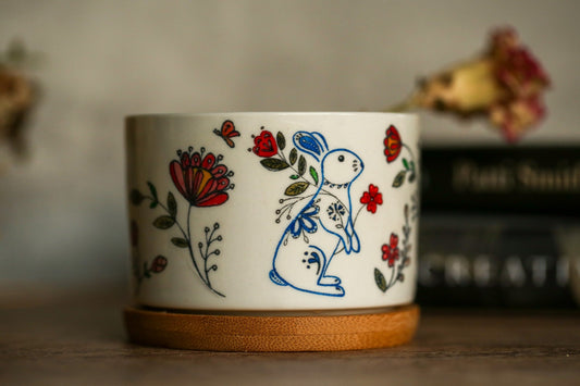 Floral year of the rabbit mini ceramic planter