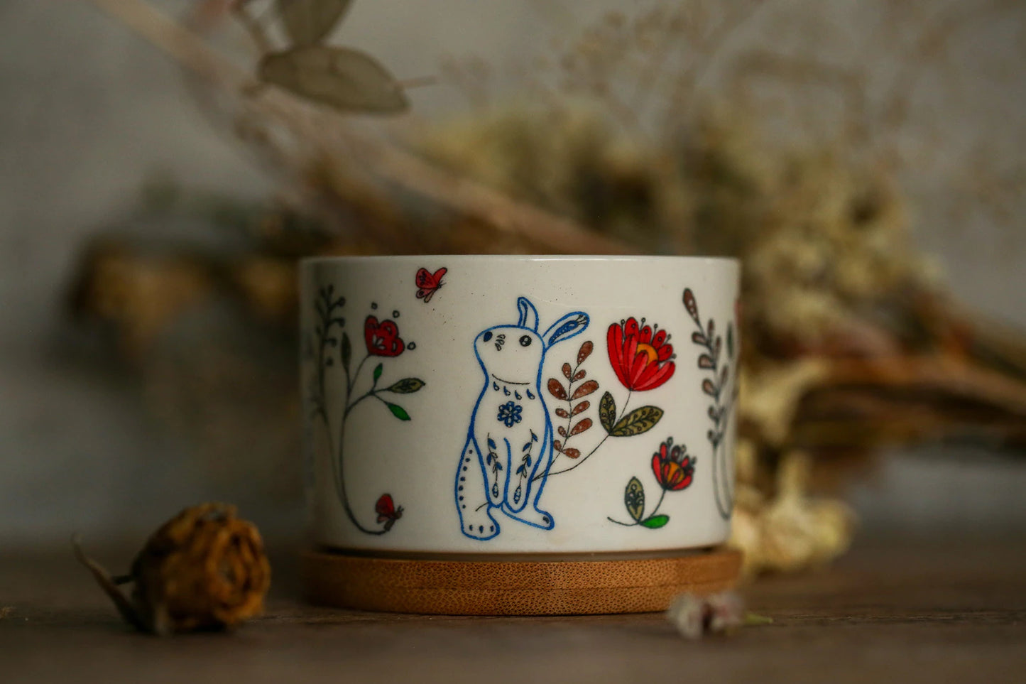 Floral year of the rabbit mini ceramic planter